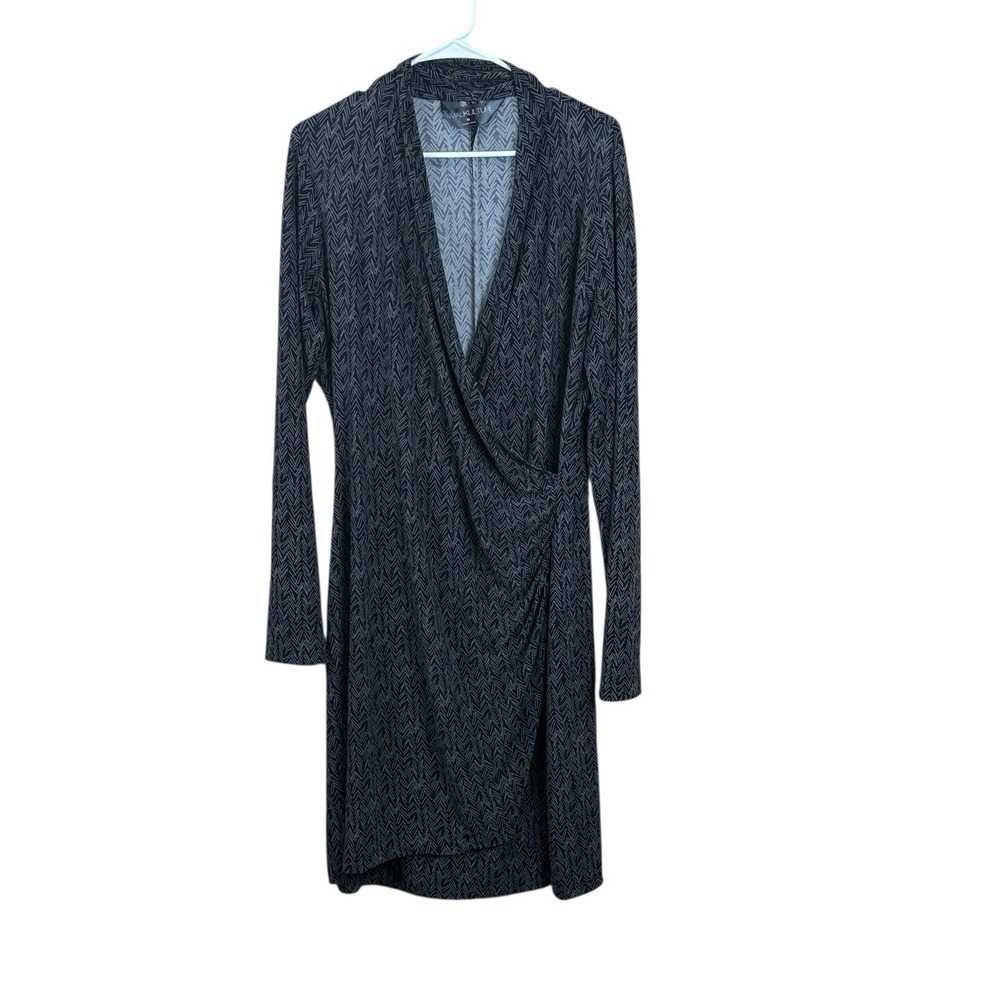 Kamali Kulture Dress Womens‎ XL Black Herringbone Print Jersey Knit Stretch Wrap